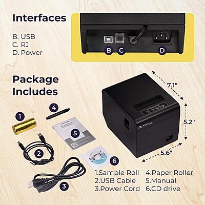 ATPOS AT-490B 4 Inch High-Speed Thermal Receipt / Label Printer with Auto Cutter, USB+LAN+Bluetooth Interface