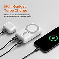 Portronics Wirecell – 10000mAh, 15W Mag Wireless Power Bank - White. Sleek design, fast charging, portable, and compatible with various devices. Perfect for on-the-go charging needs.