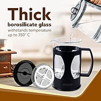AGARO Elite French Press Coffee And Tea Maker, Borosilicate Glass Body With Sleeves, Glass Carafe, BPA Free Plastic Lid Strainer, 600Ml