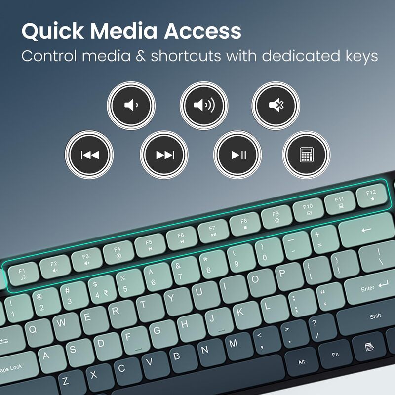 Portronics Key11 Green Combo | BT 5.3, USB, Type-C, Silent Keys, Ergonomic Design, Long Battery Life, Multi-Device Connectivity, Ideal for Home & Office, Sleek and Stylish Finish.