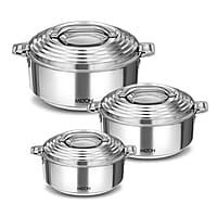 MILTON Galaxia Double Walled Stainless Steel Casserole, Set of 3, (1.2 Litre, 2.09 Litre, 2.45 Litre), Silver