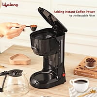 Lifelong Drip Coffee Maker for 5 Cups - Coffee Machine with Water Level Indicator, 750ml Borosilicate Carafe Glass Jar of 600W