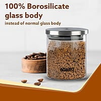AGARO Elite Borosilicate Glass Jar 600 ml, Round Shaped, Steel Lid Pack of 2