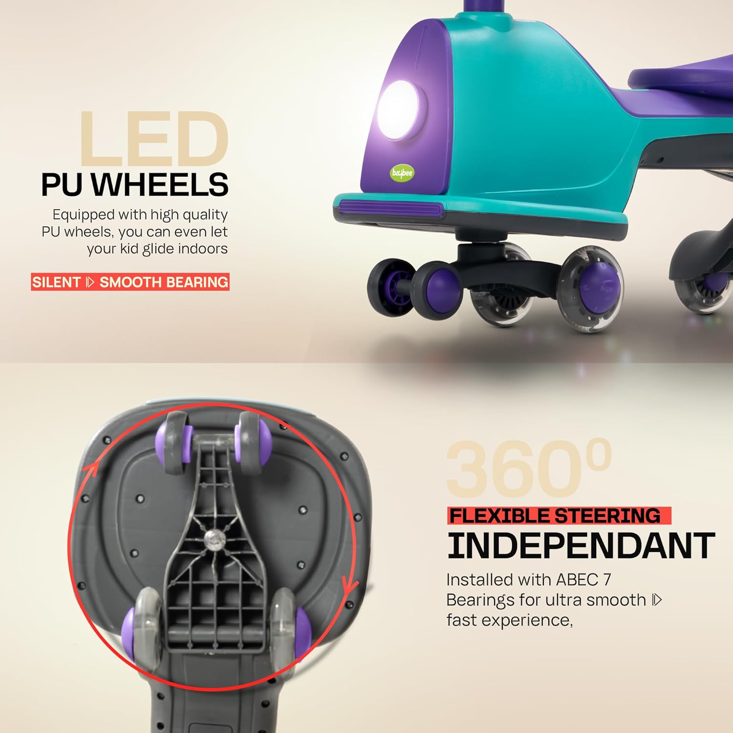 Baybee Nord Kids Magic Swing Car for Kids- Green/Violet Baybee Nord Kids Magic Swing Car for Kids- Green/Violet