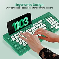 Portronics Bubble Square Bluetooth + Wireless Keyboard – Multimedia Keys  | Green | 1 Year Warranty