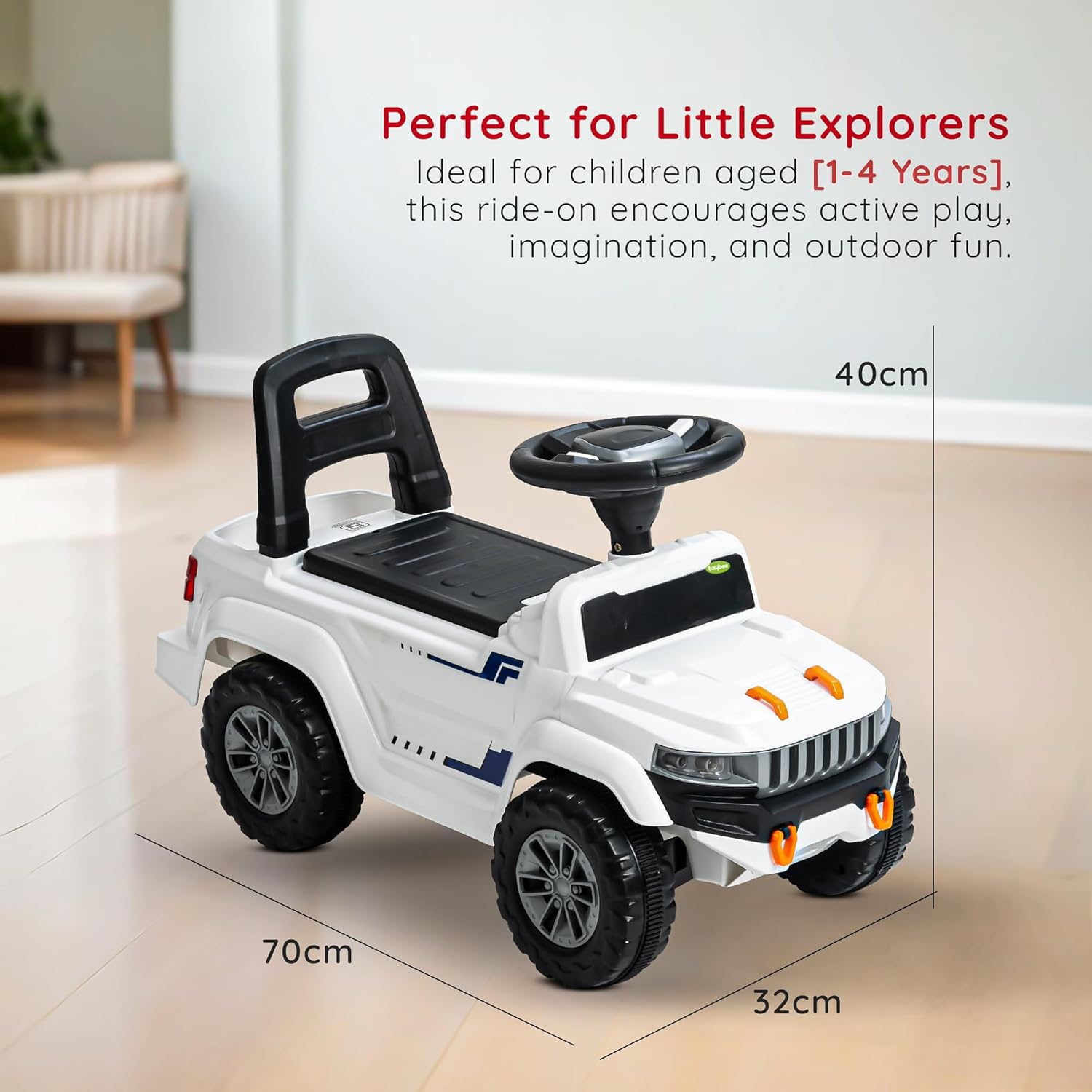 Baybee Push Ride on Baby Jeep for Kids Toys with LED Light & Storage Bin- White Baybee Push Ride on Baby Jeep for Kids Toys with LED Light & Storage Bin- White