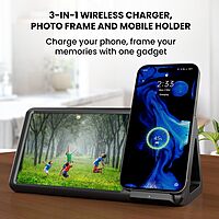 Portronics Freedom 5 15W Wireless Charger & Photo Frame – iPhone 12+ | Black