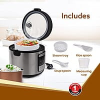 AGARO Royal Electric Rice Cooker, 5L Ceramic Coated Inner Bowl, Steam Basket, 6 Preset Cooking Function
