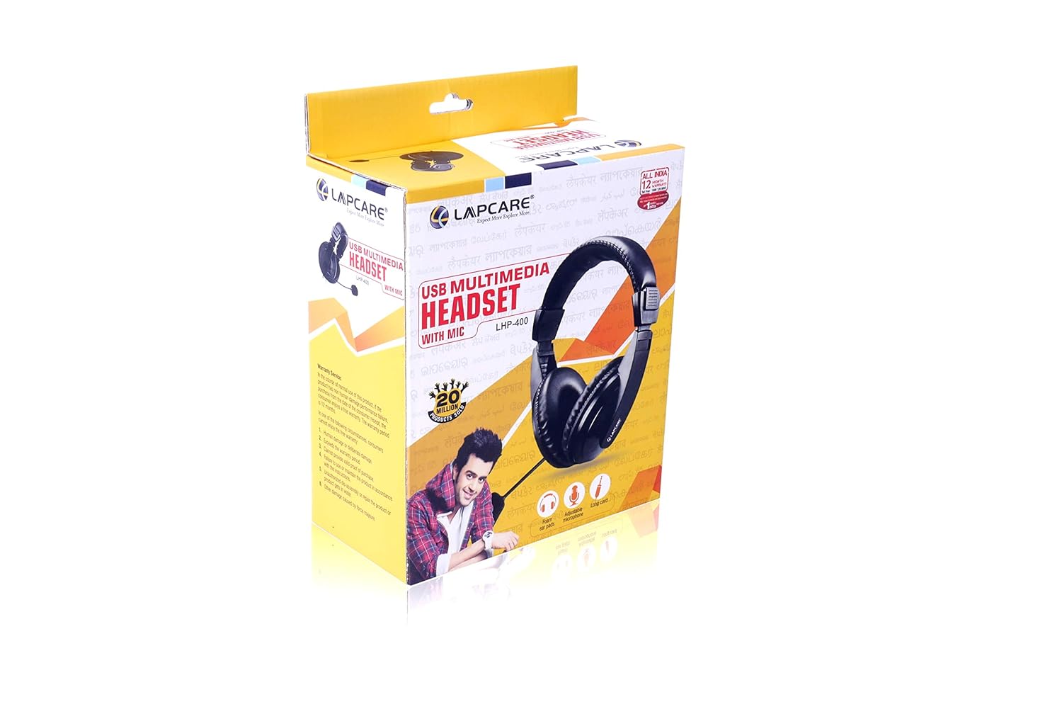 Lapcare LHP‑400 Multimedia USB Wired Headset with Mic | Over‑Ear Stereo Headphones with 40 mm Driver, HD Sound & 3‑Way Adjustable Mic – Ideal for Calls & Media