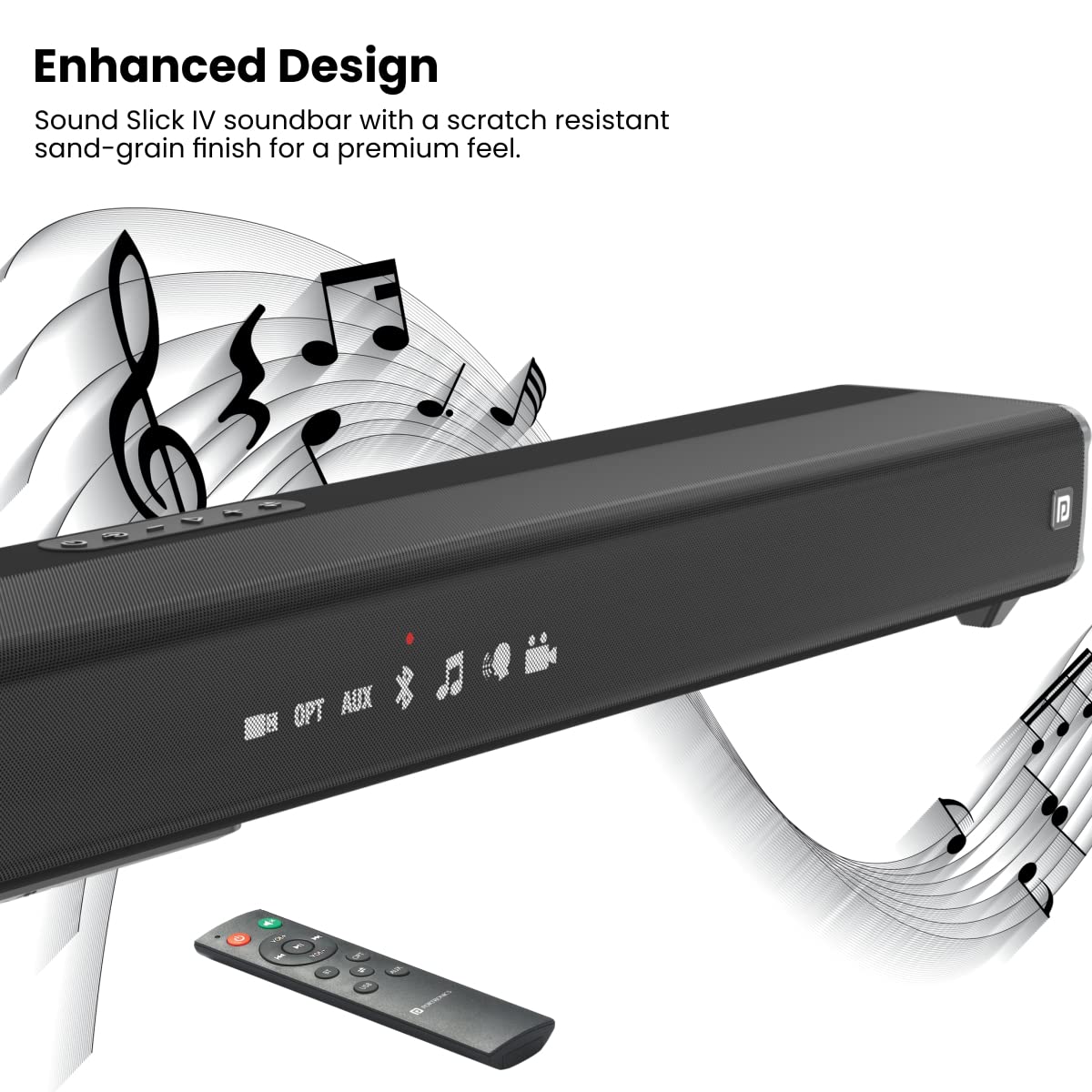 Portronics Sound Slick IV – 120W Bluetooth Soundbar offers immersive sound with deep bass, sleek design, and multiple connectivity options. Perfect for enhancing your home entertainment experience.