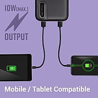 ZEBRONICS MB20000R2 Power Bank, 20000 mAh, 10W Output, Dual USB Output, Type C & Micro USB Input, Built in Protections, LED Indicator