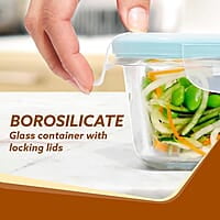 AGARO Borosilicate Glass Container with Lids, 3 pcs Set, 320ml, 520ml & 800ml Square