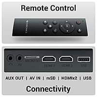 ZEBRONICS PIXAPLAY 55, Smart Projector, 8000 Lumens, 4K Support, 150 Inch Screen Size, Quad Core Processor, Bluetooth, HDMI, USB, WiFi, mSD, AUX, 1080p Native, APP Support, Miracast