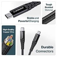 Ambrane 100W Type-C To Type-C Fast Charging Cable Compatible With iPhone 15,Samsung,Oneplus,Google Pixel,Laptop,Macbook&Type C Devices,480Mbps Data Sync,Braided Cable,1.5M Length(Abcc-100