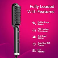AGARO Hair Straightening Brush, Hair Straightening Comb For Women, Fast Heating, Ionic Care, 5 Heat Settings, Hair Straightener