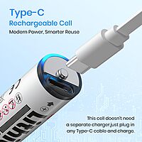 Portronics Lithius Cell AA Type-C Rechargeable Battery – 1480mAh | Pack of 2 | White