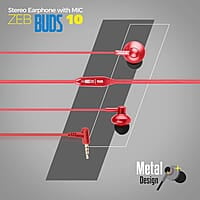 Zebronics Zeb-Buds 10 In Ear Wired Earphones with Mic, Metallic Design, L Shaped Connector, 13.5mm NdFeb Drivers