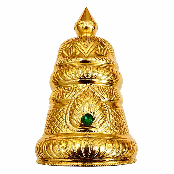 Traditional Gold Plated Crown Kalasam for Deity | Decorative Temple Head Crown with Blue Stone