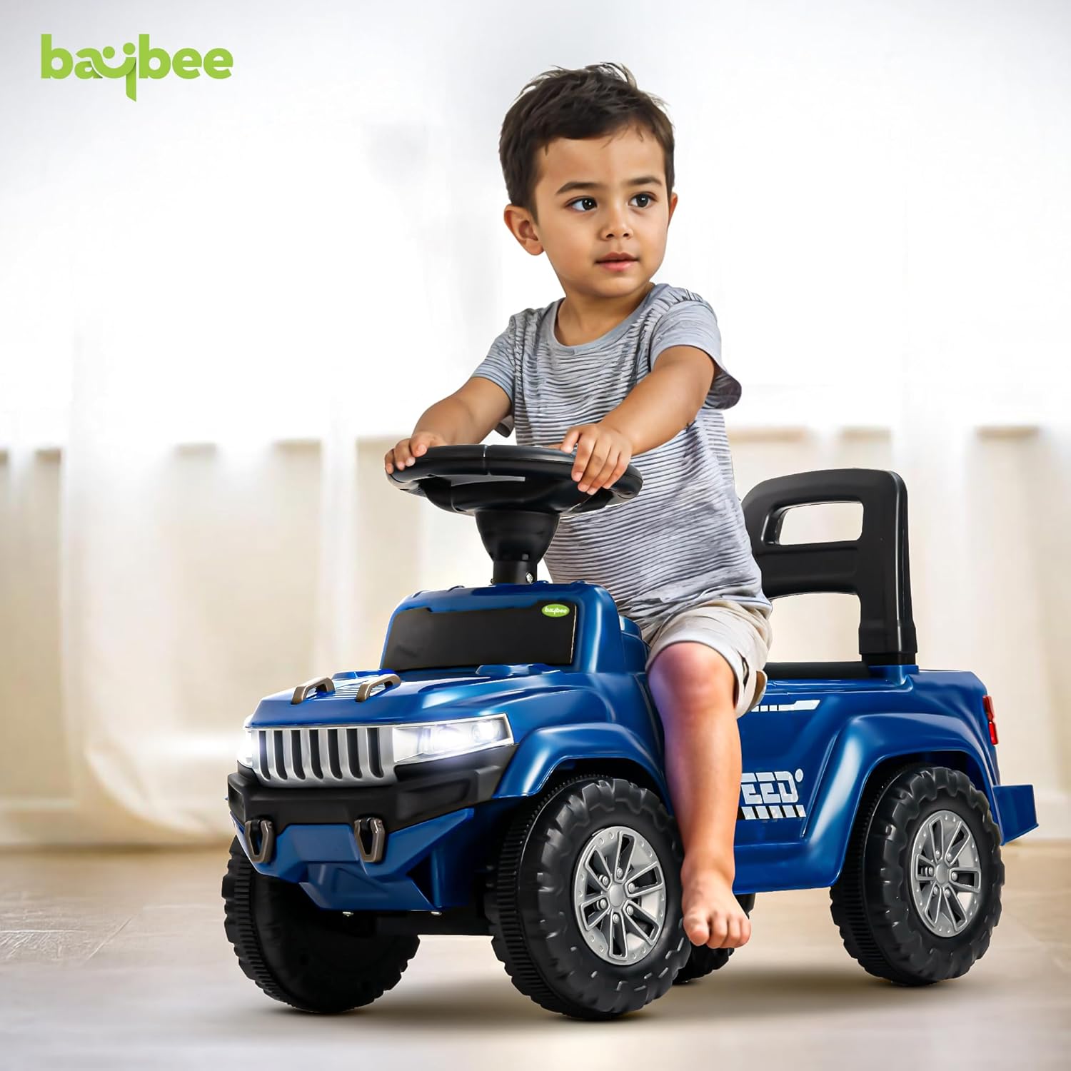 Baybee Push Ride on Baby Jeep for Kids Toys with LED Light & Storage Bin- Blue Baybee Push Ride on Baby Jeep for Kids Toys with LED Light & Storage Bin- Blue