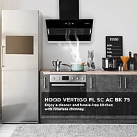 Faber 75 cm 1200 m3/hr Slant, Filterless Auto Clean Chimney talian Design (HOOD VERTIGO FL SC AC BK 75
