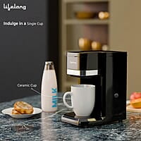 Lifelong Single Cup Coffee Maker- 350 W Coffee Machine for Single Serve, Rapid Coffee Brewer Technology with 125ml