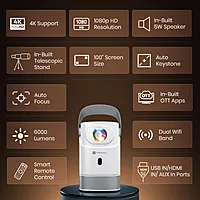 Portronics Beem 550 POR-2314 LED Projector – 6000 Lumens | Full HD 1080p | Android | White