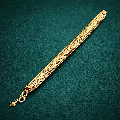 Impon Gold Plated Flat Wheat Chain Bracelet for Men & Women | Thick Flexible Design Gold Finish Hand Chain | Premium Daily Wear Jewelry