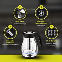 Crompton Deluxehot Glass Electric Kettle 1.7Ltr with Removable Infuser