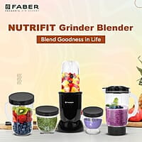 Faber Sportz Blender FSB 5-in-1 Nutrifit Nero  5 PC Jars 1L+500ML+500ML Mug+300ML+300ML Dessert Cup