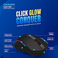 Lapcare Champ LGM-108 Wired Gaming Mouse – Adjustable DPI up to 7200 | 8 Programmable Buttons | Circular & Breathing RGB Lighting | Ergonomic Design