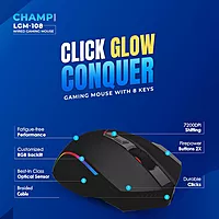 Lapcare Champ LGM-108 Wired Gaming Mouse – Adjustable DPI up to 7200 | 8 Programmable Buttons | Circular & Breathing RGB Lighting | Ergonomic Design