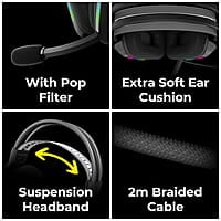 ZEBRONICS Havoc Premium Gaming Over Ear Headphone with Dolby Atmos Subscription, 50mm Neodymium Drivers, Extra Soft Ear Cushion, Suspension Headband,Braided Cable