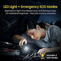 Portronics VAYU 9.0 Tyre Inflator – 6000mAh Portable | Rechargeable + Wired | USB Output | Black