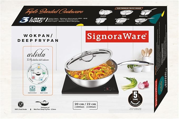 Signora Ware Artista Tri- Play Wok Pan With Lid 2200 ML (22 CM)