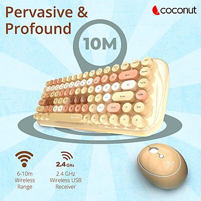 Coconut Bling Retro Wireless Combo (Elegant Retro Design Keyboard with Wireless Mouse, Perfect for Home, Office & Casual Use, 1 Year Warranty)
