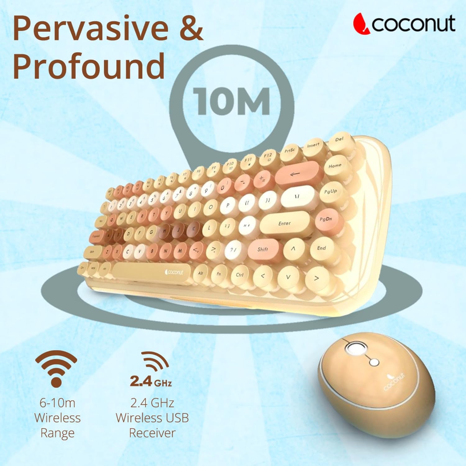 Coconut Bling Retro Wireless Combo (Elegant Retro Design Keyboard with Wireless Mouse, Perfect for Home, Office & Casual Use, 1 Year Warranty)