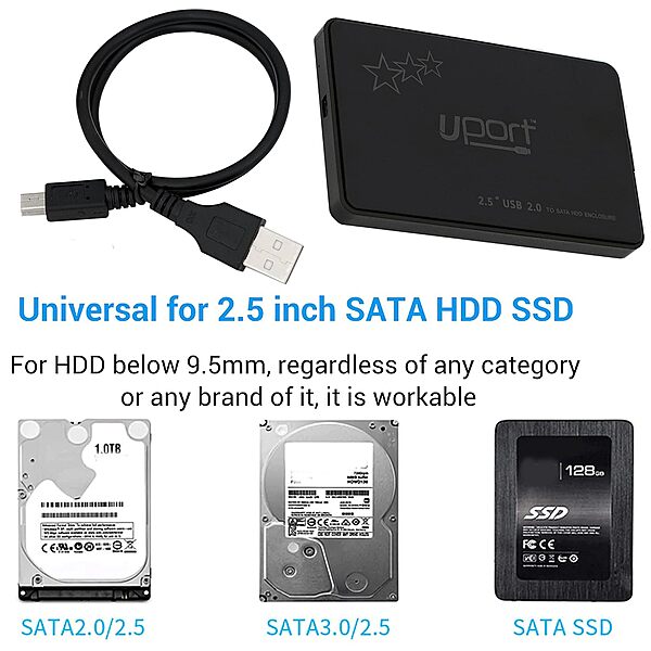 Uport USB 2.0 to 2.5-Inch SATA External Hard Drive Enclosure Case for 2.5" SATA HDD & SSD (Black)