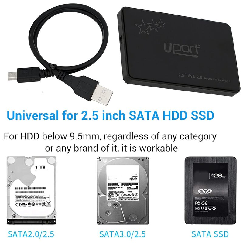 Uport USB 2.0 to 2.5-Inch SATA External Hard Drive Enclosure Case for 2.5" SATA HDD & SSD (Black)