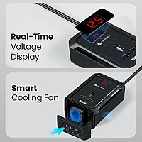 Portronics Car Power III Pro 200W Inverter – 65W & 30W Type-C PD, AC Socket | Black
