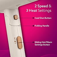 AGARO HD 1217 Hair Dryer, 2 Speed 3 Temperature Settings, Cool Shot, Foldable handle, 1800Watts