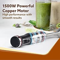 AGARO Royal Hand Blender & Chopper, 1500W Copper Motor, 2 Modes & 20 adjustable Speed, Chopping, Mixing, Puree, Stainless Steel Blades