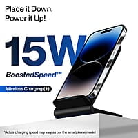 Ambrane 15W Wireless Charging Stand for iPhone 14/13/12 Series, Galaxy S23/S22/S21/S20/Note20 Series, OnePlus 9/9 Pro, Apple Watch & Other Qi Devices Powerpod