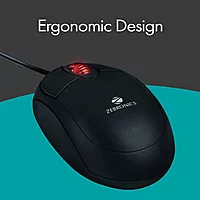 Zebronics Rise Wired Mouse – 1200 DPI, USB, ergonomic design, smooth tracking, ideal for gaming and office use, durable build, plug and play, compatible with multiple operating systems.
