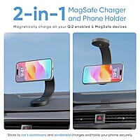 Ambrane 15W Qi-2 Car Dashboard Magnetic Wireless Car Charger for iPhone 15/15 Pro/15 Pro Max, iPhone 14/14 Pro/14 Pro Max, iPhone 13/12, Samsung & Other Qi-2 Device + Magnetic Ring