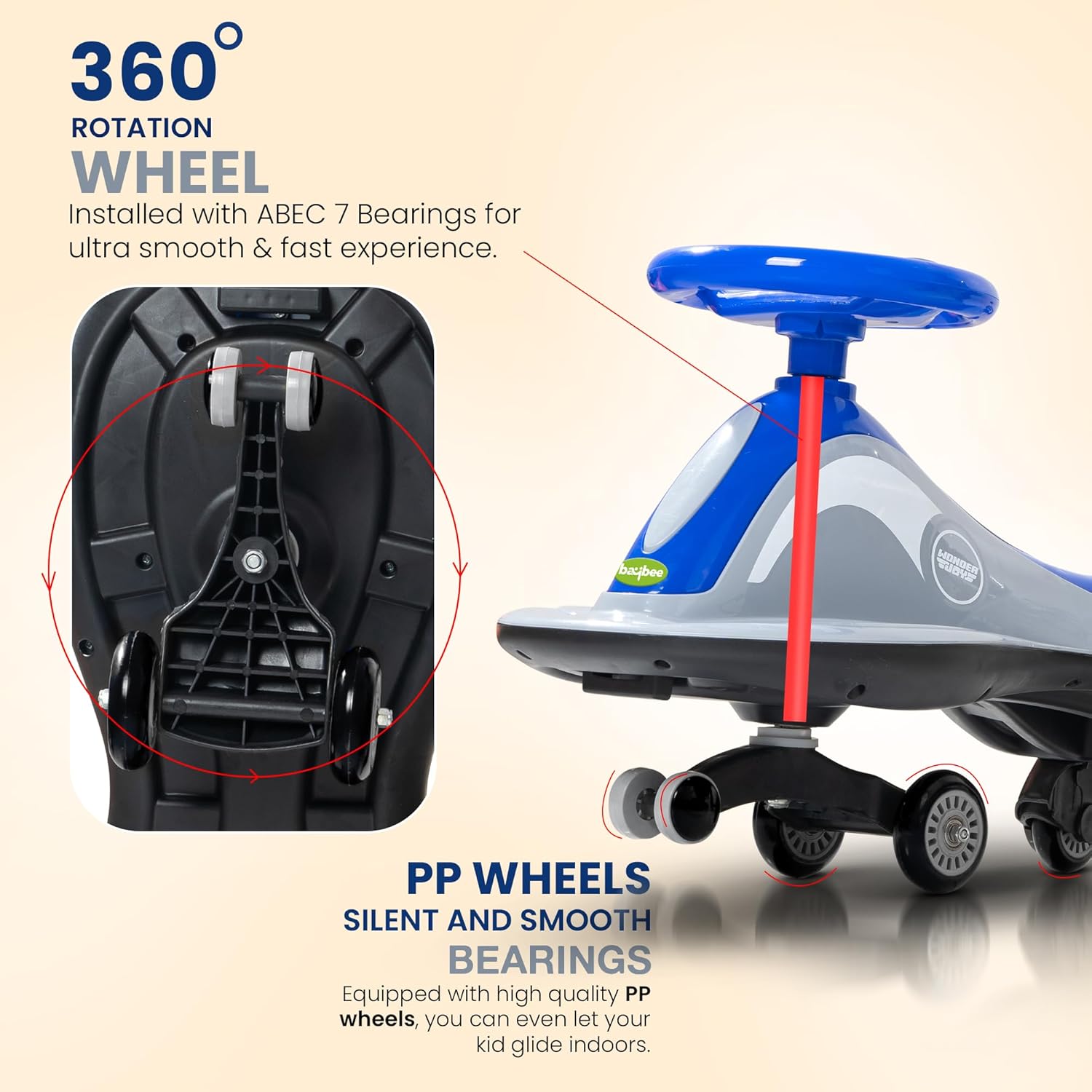 Baybee Pluto Kids Magic Swing Cars for Kids, with Led Lights, Scratch Free PP Wheels & Music-Blue Baybee Pluto Kids Magic Swing Cars for Kids, with Led Lights, Scratch Free PP Wheels & Music-Blue