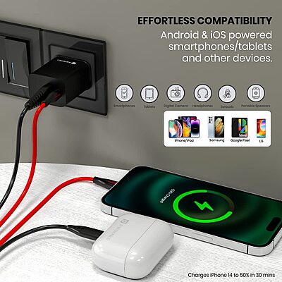 Portronics 1023 Adapto 20B Charger – 20W QC+PD Output | 5V/3A, 9V/2.22A, 12V/1.67A | Black