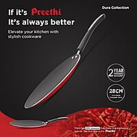 Preethi Dura Collectiona Non Stick Concave Tawa, 28 cm, Gas & Induction Compatible