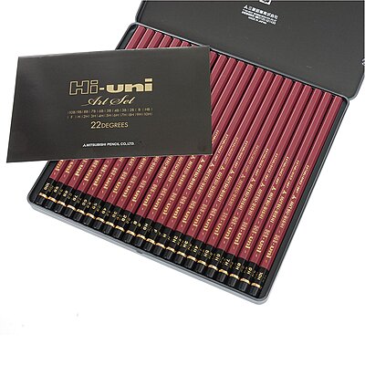 MITSUBISHI UNI HI UNI ARTISTS' GRAPHITE PENCIL, SET OF 22 ASSORTED GRAPHITE PENCILS