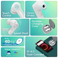 Zebronics Sound Bomb 7 Bluetooth TWS in Ear Earbuds with 40H Playtime, ENC Mic, Rapid Charge, Upto 50ms Gaming Mode, Flash Connect, Voice assistant, Smooth Touch Control, BT v5.2, Type C