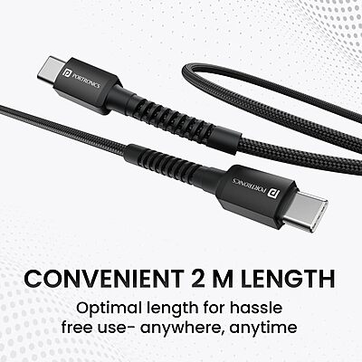 Portronics Konnect X – 60W Type-C Cable, 2M Black, fast charging, durable design, compatible with various devices, perfect for home and office use, tangle-free, high-speed data transfer.